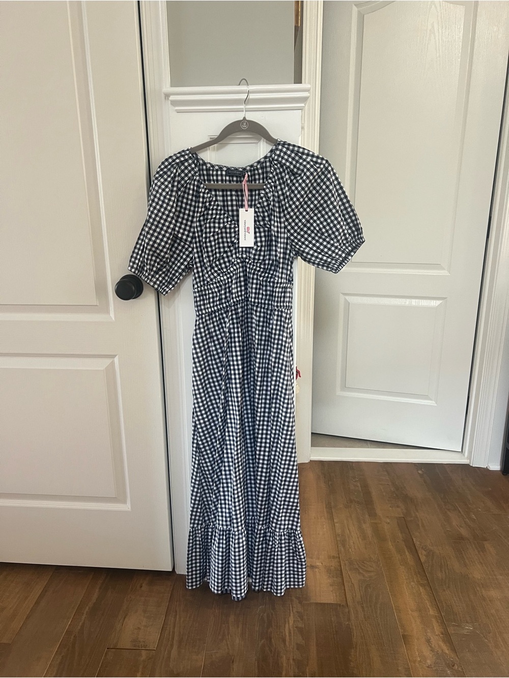 Womens Vineyard Vines Navy and White Gingham Maxi Dress